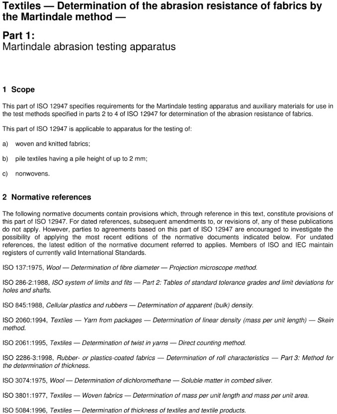 Iso Determination Of The Abrasion Resistance Of Fabrics By The